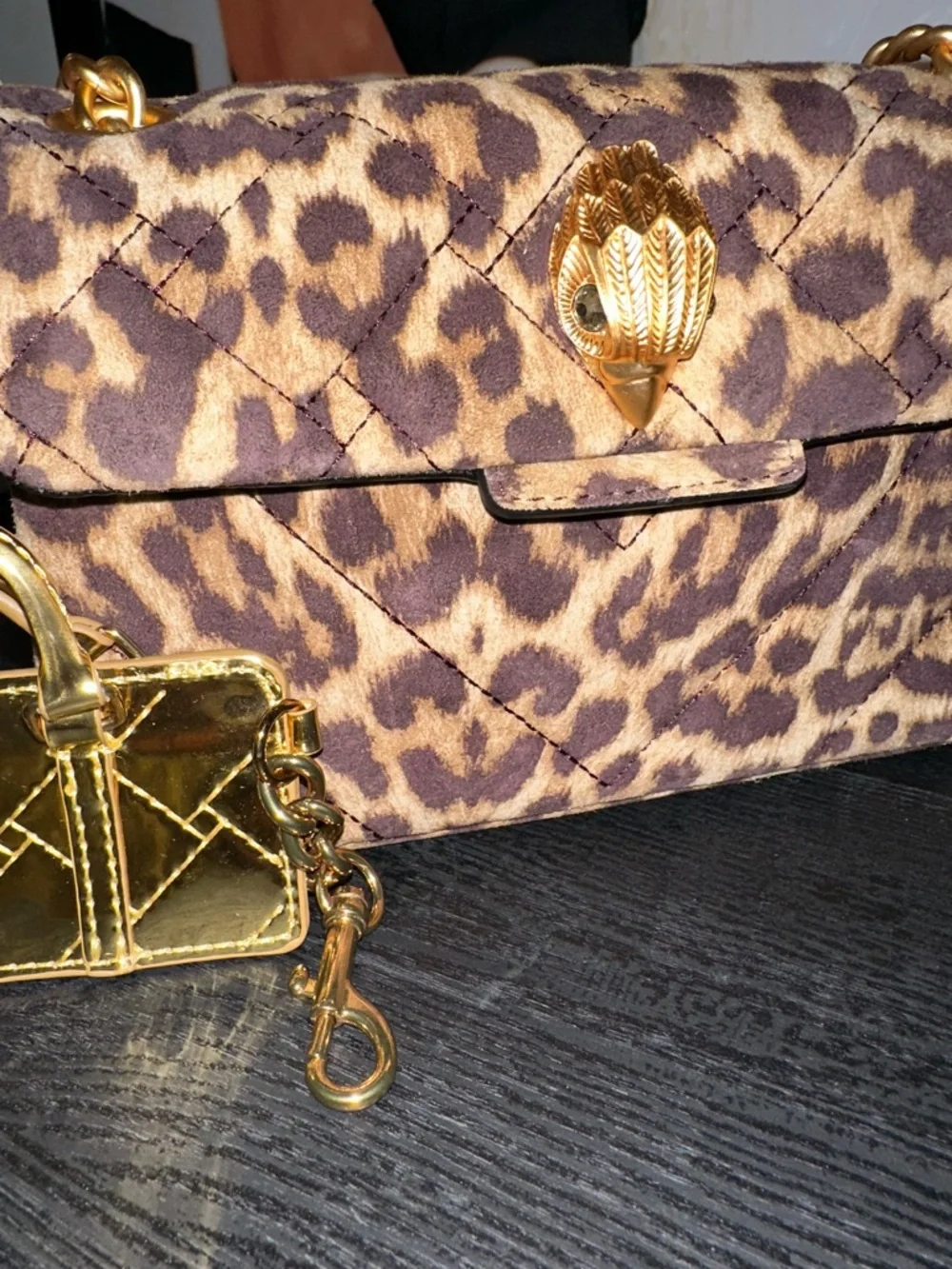 Kurt Geiger Leopard Quilted Mini Chain Shoulder Bag with Gold Hardware - Picture 4 of 11
